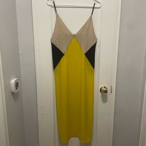 Satin dress with color blocking